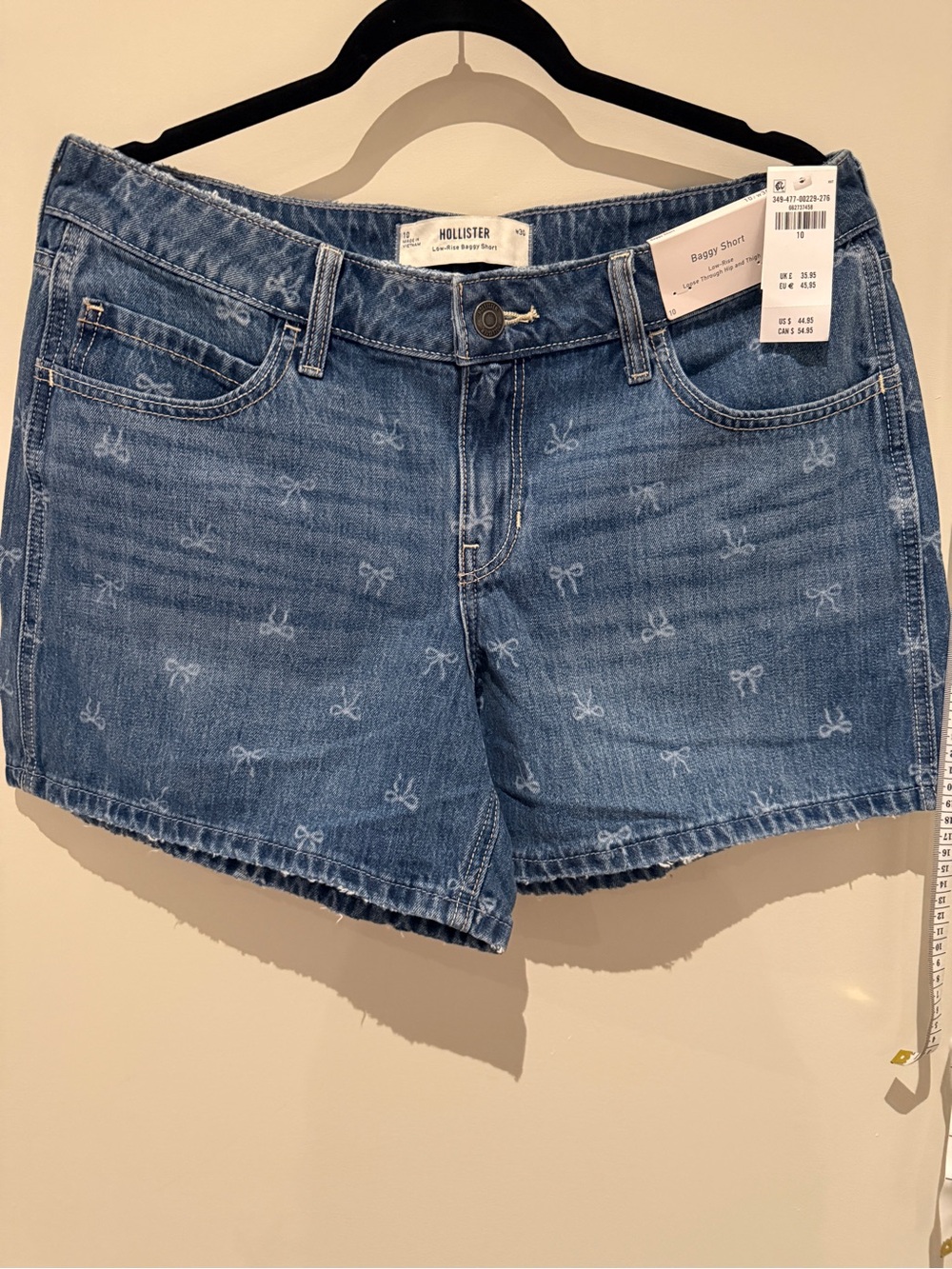 🌸 NWT Hollister Low-Rise Baggy Denim Shorts Bow Print Size 10 W30 Coquette